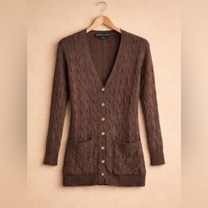 Ralph Lauren Black Label Vintage Silk Cable Knot Cardigan Brown Medium